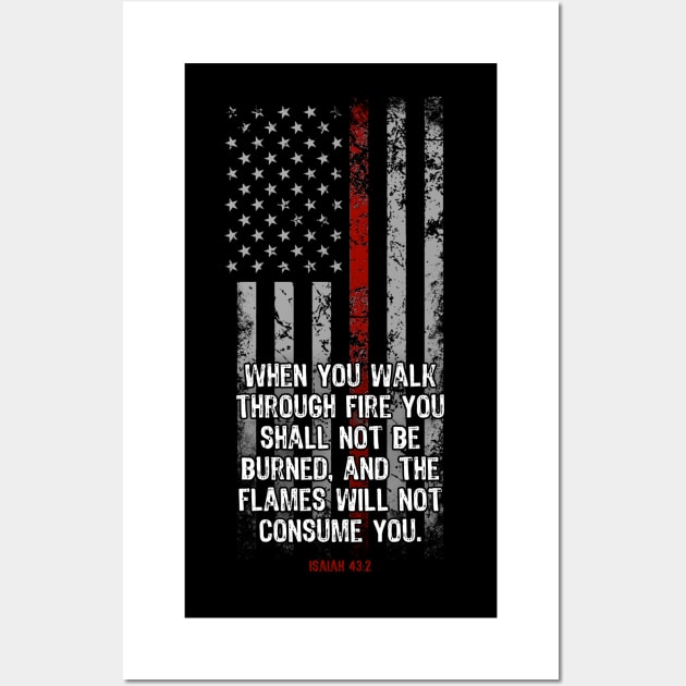 Thin Red Line Firefighter Bible Verse Wall Art by Scar